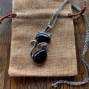 Black Obsidian Cat Necklace Cat Necklace Obsidian Necklace